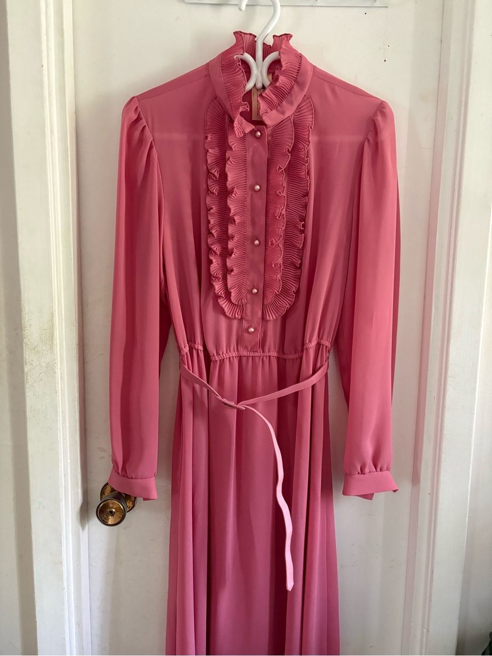 Vintage Pink Ruffled Tie-Waist Long Sleeve Dress size medium